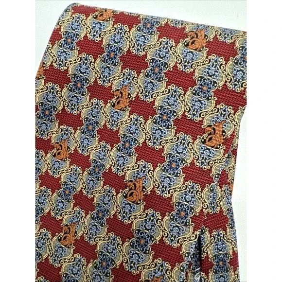 Daniel De Fasson Collection Men's Necktie Tie Silk Handmade Maroon Blue Gold - Picture 7 of 7